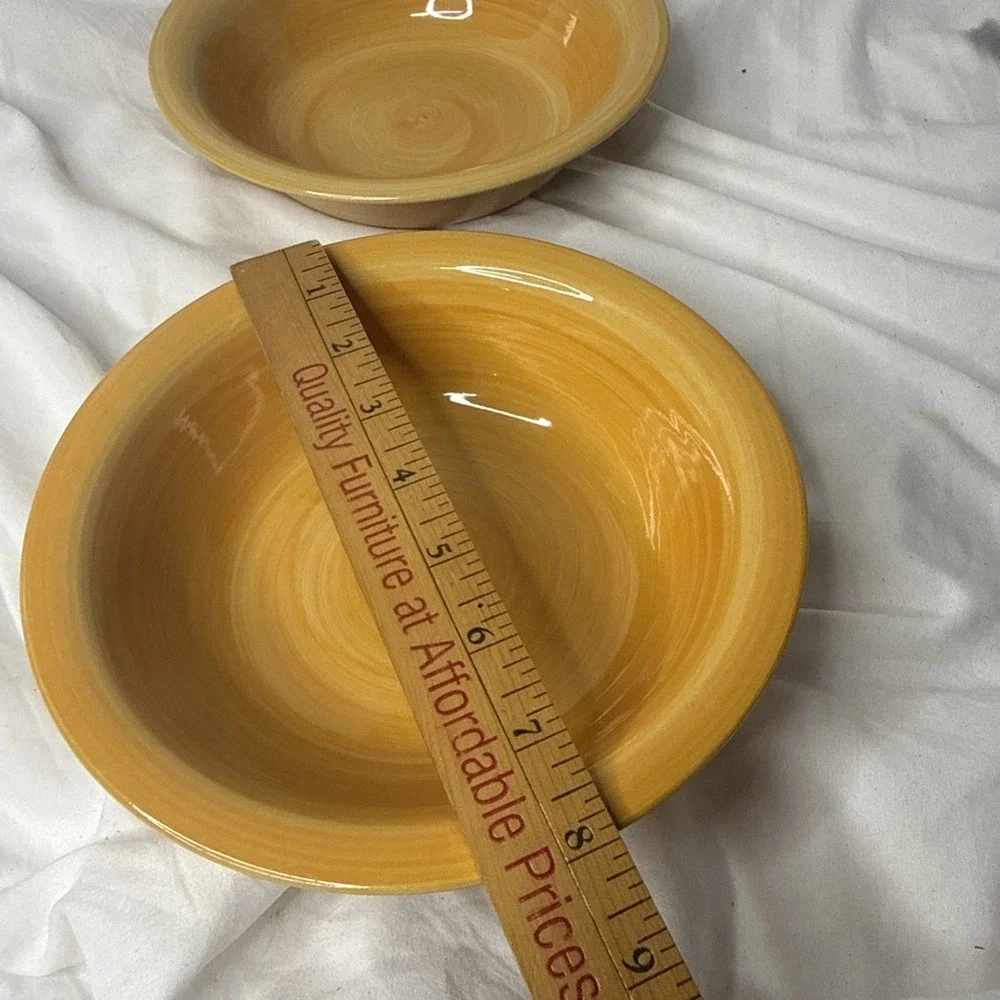 CITRUS GROVE Gold Amber Yellow Swirl Pasta Soup Cereal Bow Hand Painted 2